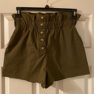High waisted olive green shorts